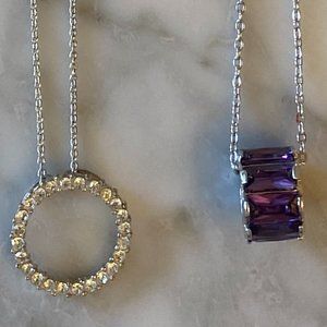 2 Necklace Set With Purple & Silver Pendants